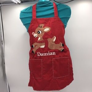 Pottery Barn Kids Christmas Red Rudolph Child Apron Damian Holiday